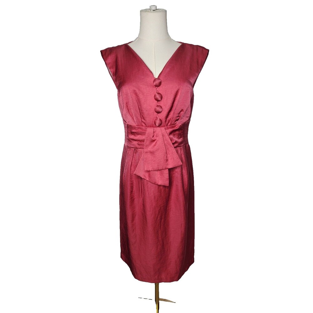 Nanette Lepore Pink Satin Sheath Dress Belted Sleeveless Size 6 Sunny Day